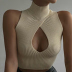 Women's Sleeveless High-Neck Top with Deep Cutout