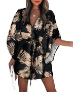 Women's Beach Dress with Elegant Waist Tie and Unique Pattern
