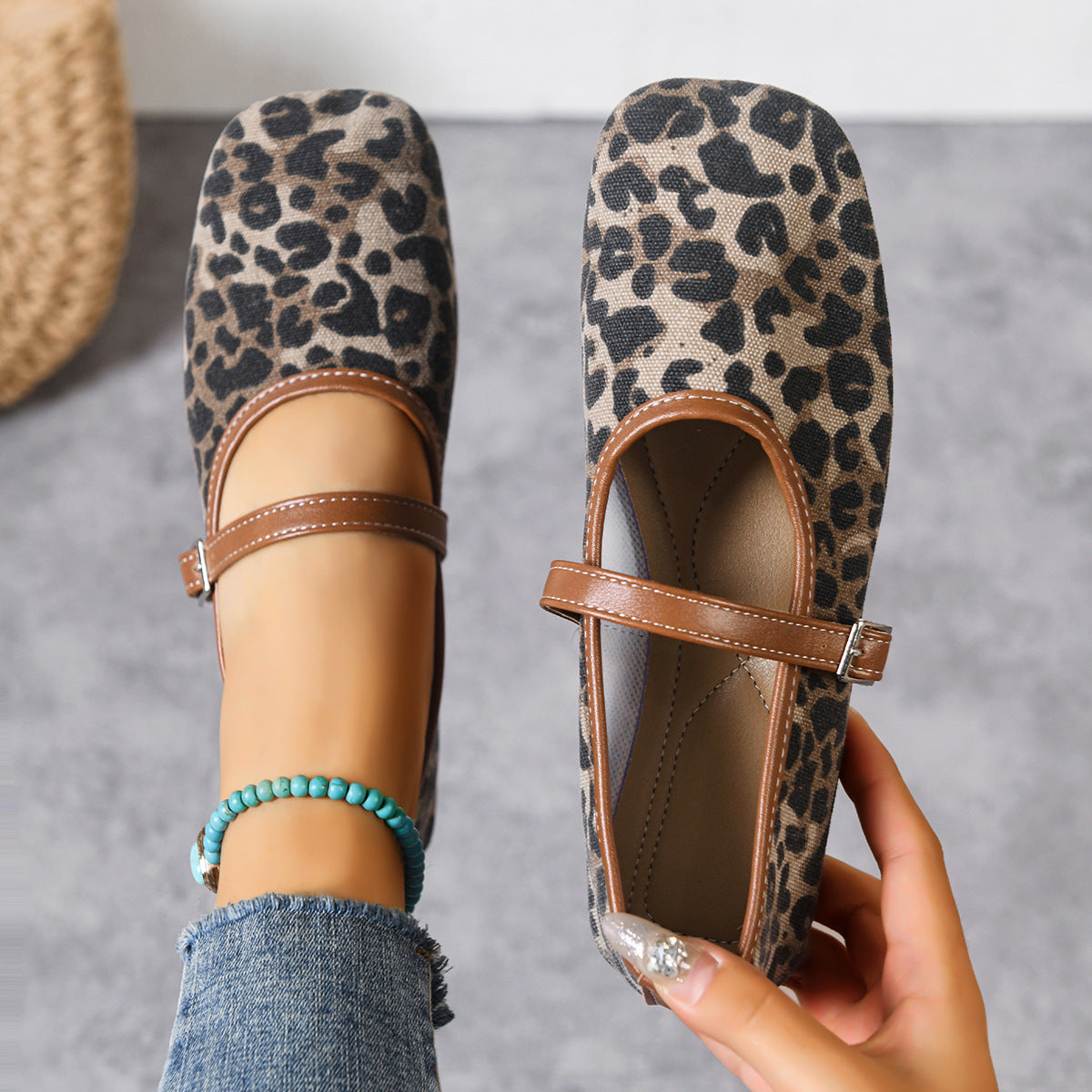 Women's Patterned Ballet Flats with Adjustable Buckle