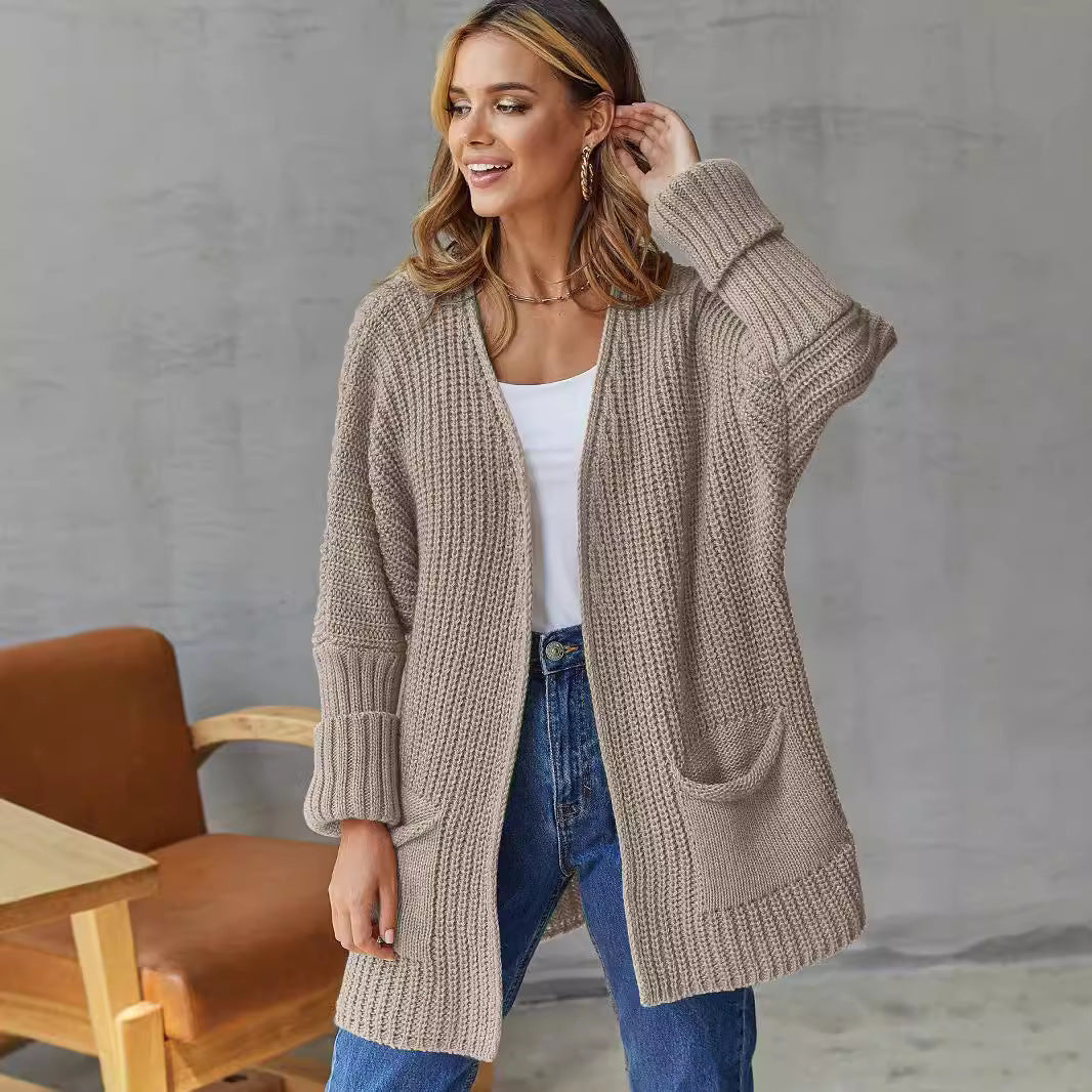 Women's Cozy Cardigan with Deep Pockets and Volumetric Sleeves