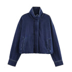 Women's Cropped Denim Jacket with High Collar