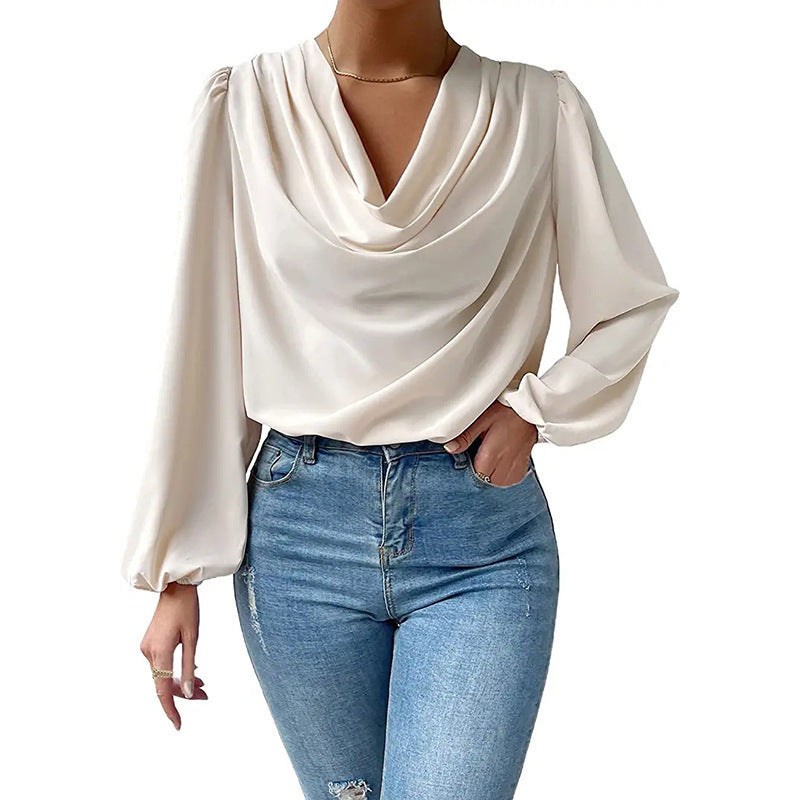Elegant Blouse with Asymmetric Neckline and Long Sleeves