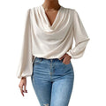 Elegant Blouse with Asymmetric Neckline and Long Sleeves