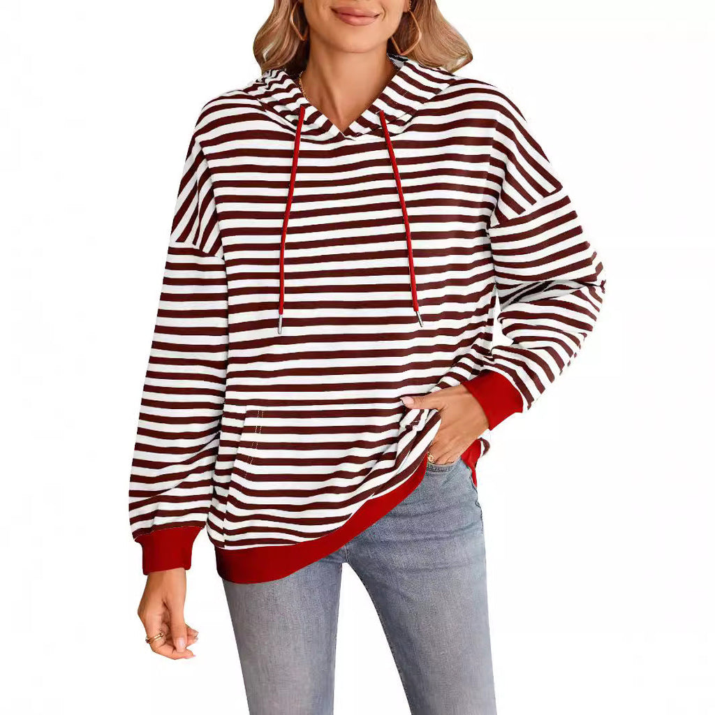 Women's Striped Hoodie with Kangaroo Pocket