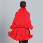 Women's Hooded Poncho with Luxurious Faux Fur Collar and Elegant Trim