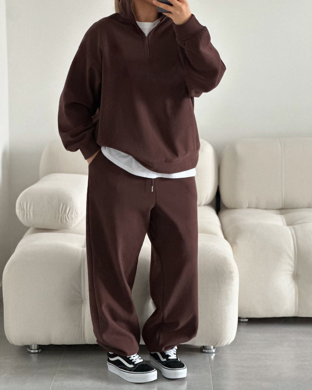 Women's Cozy Fleece Loungewear Set with Stand-Up Collar