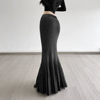 Women's Maxi Skirt with Ribbed Texture and Flared Hem