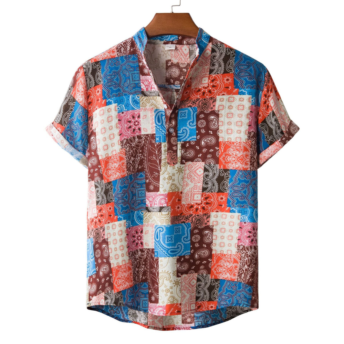 Women's Short-Sleeve Shirt in Creative Patchwork Design