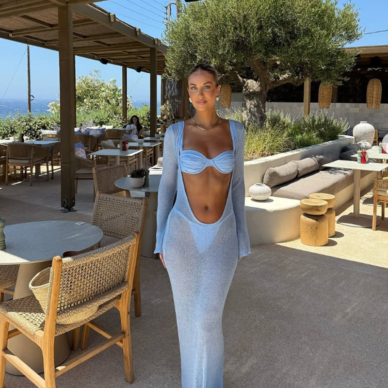 Elegant and Airy Beach Robe with Deep V-Neck and Silky Finish