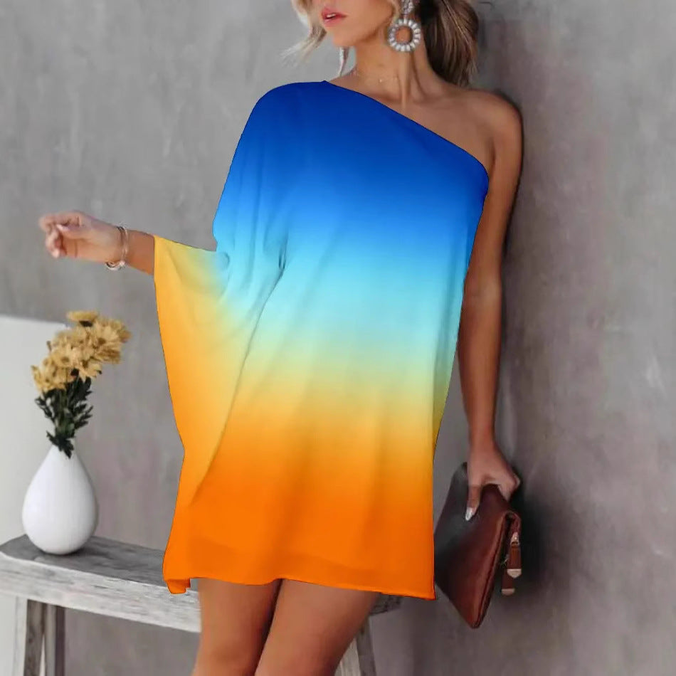 Women's Asymmetrical Mini Dress with Graphic Print
