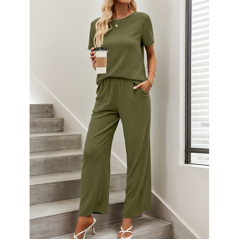 Women's Short-Sleeve Overall with Ruffle Details and Tie Belt