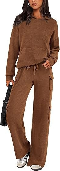 Women's Comfortable Lounge Set with Hood and Wide-Leg Pants
