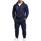 Men's Two-Piece Fleece Loungewear Set with Half-Zip Hoodie and Cargo Joggers