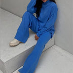 Women's Casual Knit Ensemble with Wide Cut and High Collar