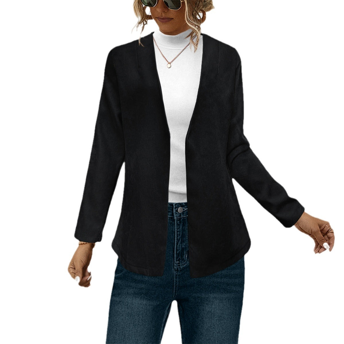Women's Elegant Long Jacket with Soft Fabric and Open Cut
