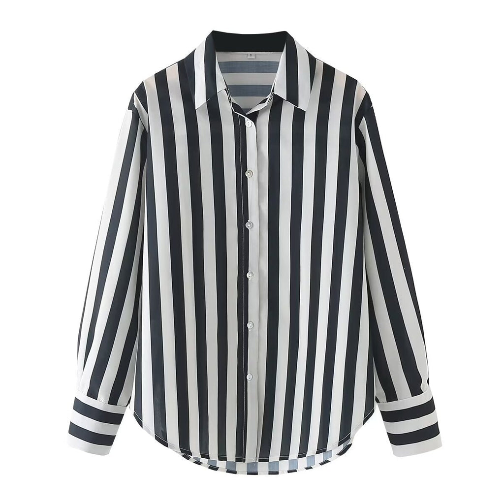 Elegant Striped Blouse with Classic Collar