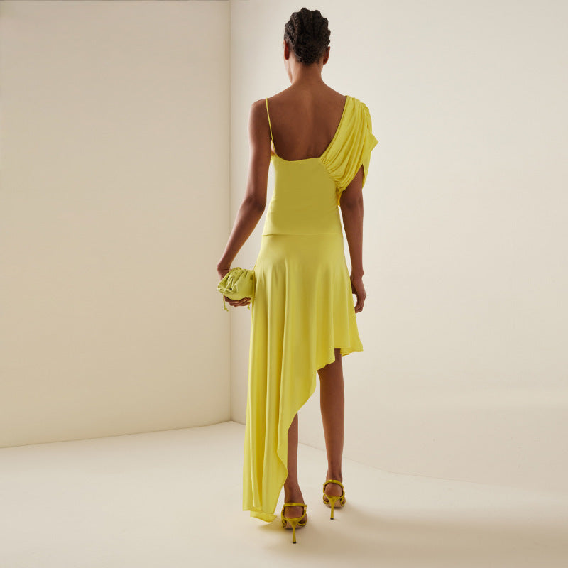 Women's Asymmetrical One-Piece Swimsuit with Voluminous Puff Sleeves