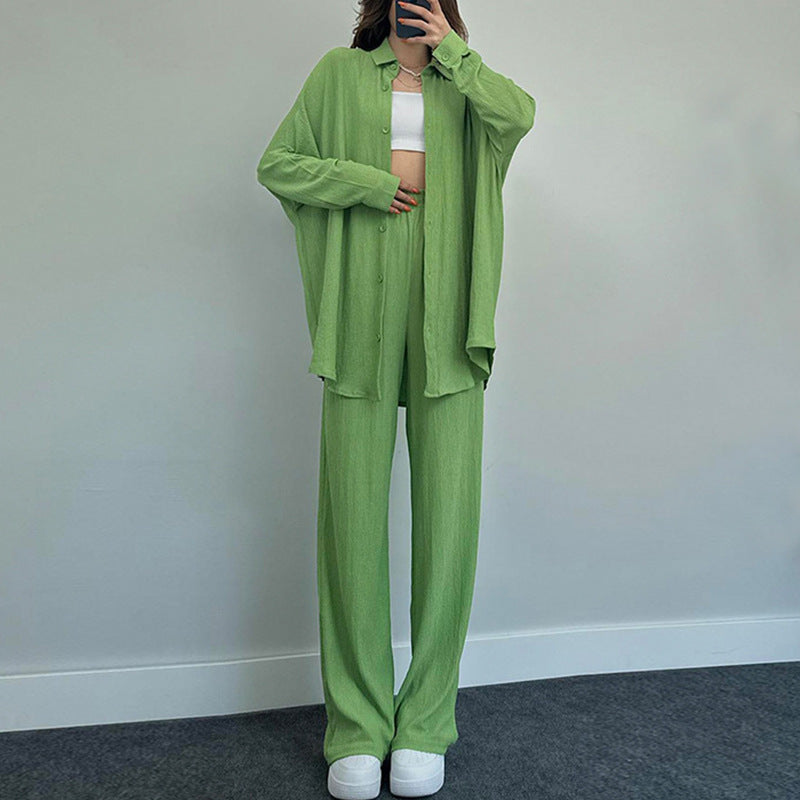 Knit Ensemble with Wide Blouse and Loose Pants