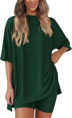 Women's Casual Lounge Set with Oversized Top and Shorts