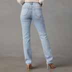 High-Waist Jeans with Casual Fit and Frayed Hem