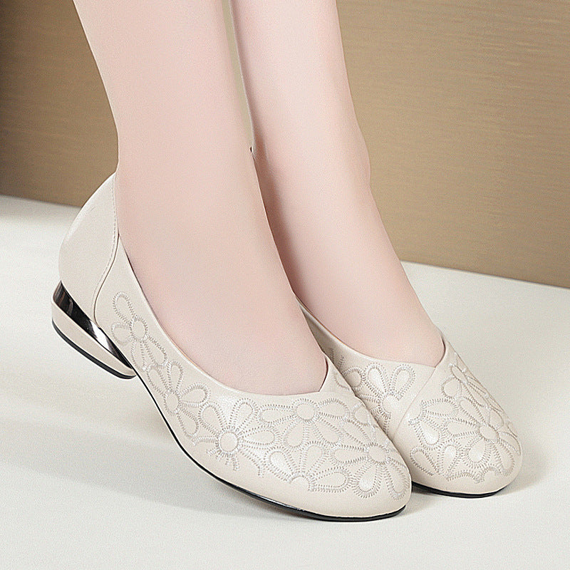 Women's Floral Ballet Flats with Elegant Block Heel