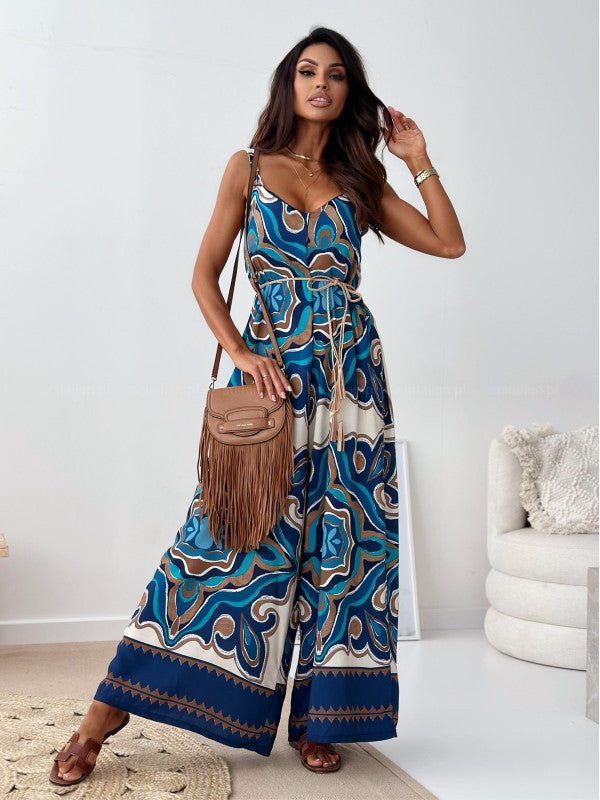Women's Floral Jumpsuit with Wide Legs