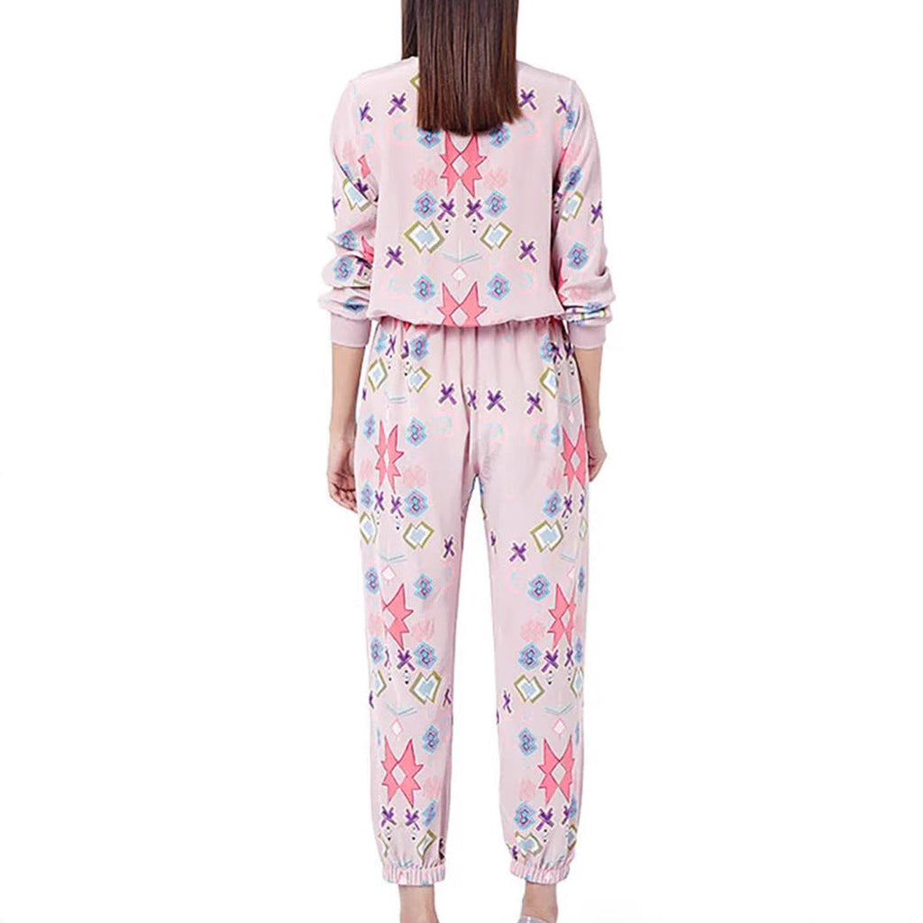 Women's Leisure Suit with Modern Graphic Pattern and Elastic Waist