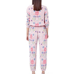 Women's Leisure Suit with Modern Graphic Pattern and Elastic Waist