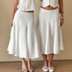 Flared Midi Skirt with Lace Waistband