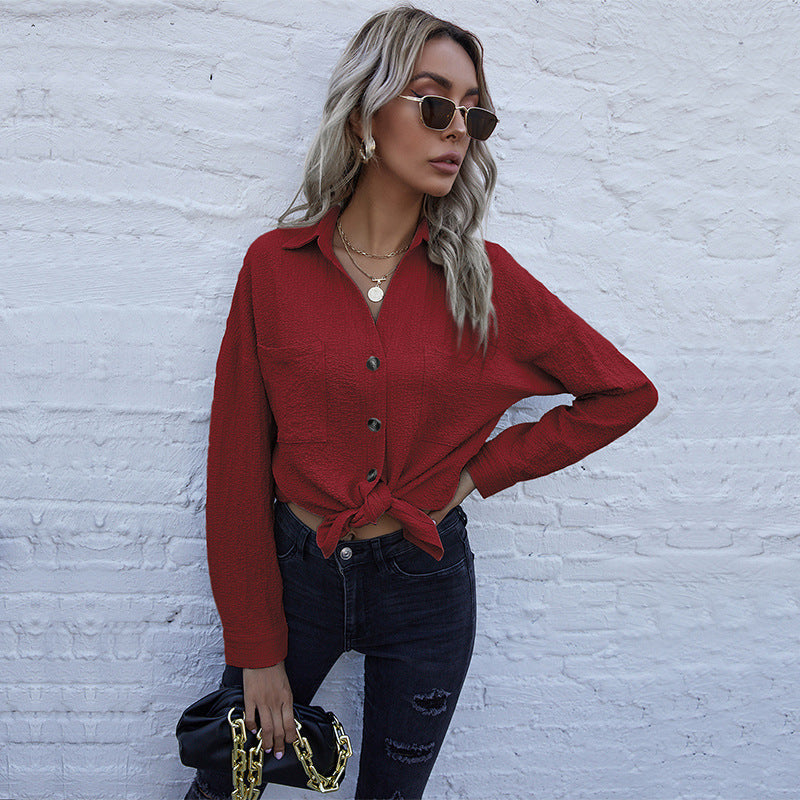 Women's Button-Down Shirt with Knot Detail