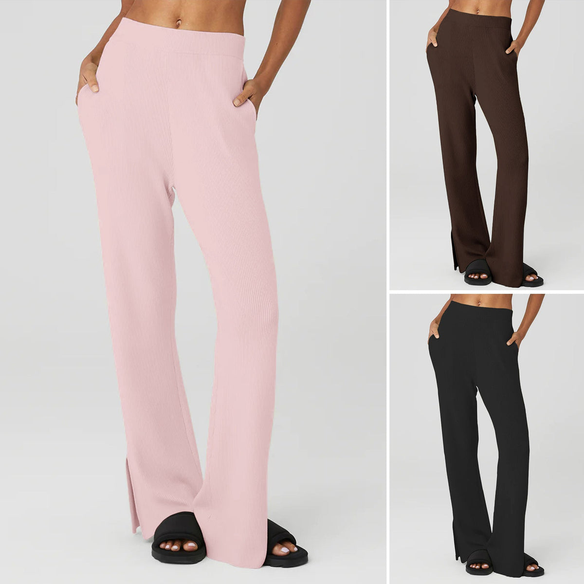 Women's Loose Lounge Pants with Elastic Waistband and Side Slits