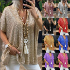 Women's Glamorous Sequin Tunic Shirt with V-Neck