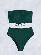 Women's High-Waisted Striped Bandeau Bikini