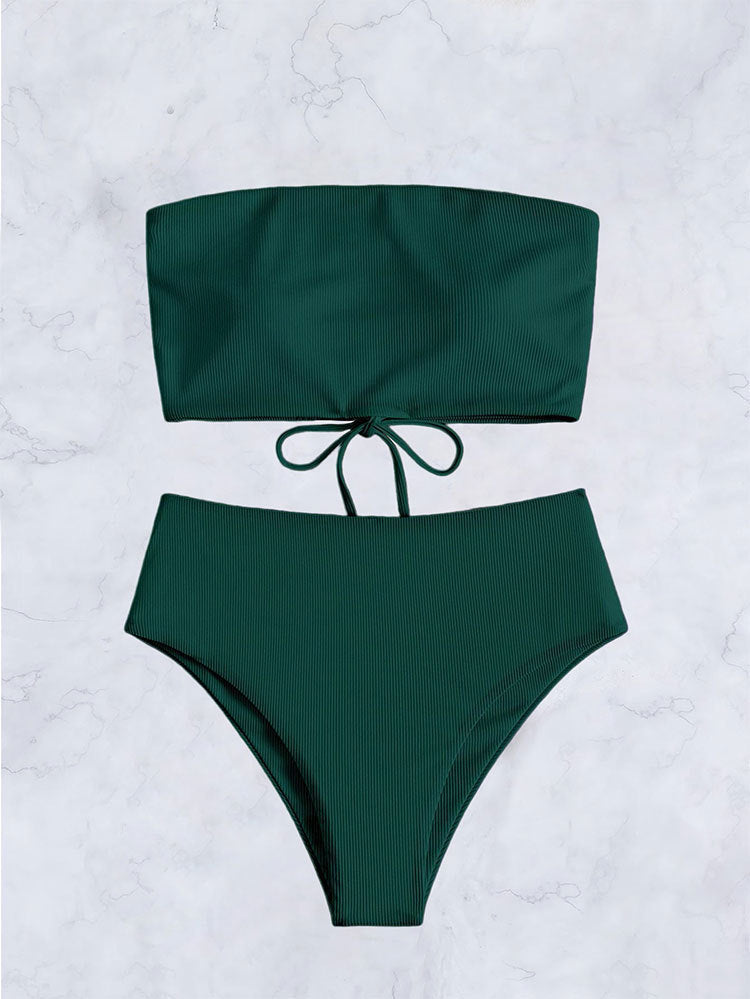 Women's High-Waisted Striped Bandeau Bikini