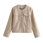 Fashionable Jacket with Two Patch Pockets and Gold Button Details