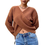 Women's Cropped Wrap Sweater in Textured Material