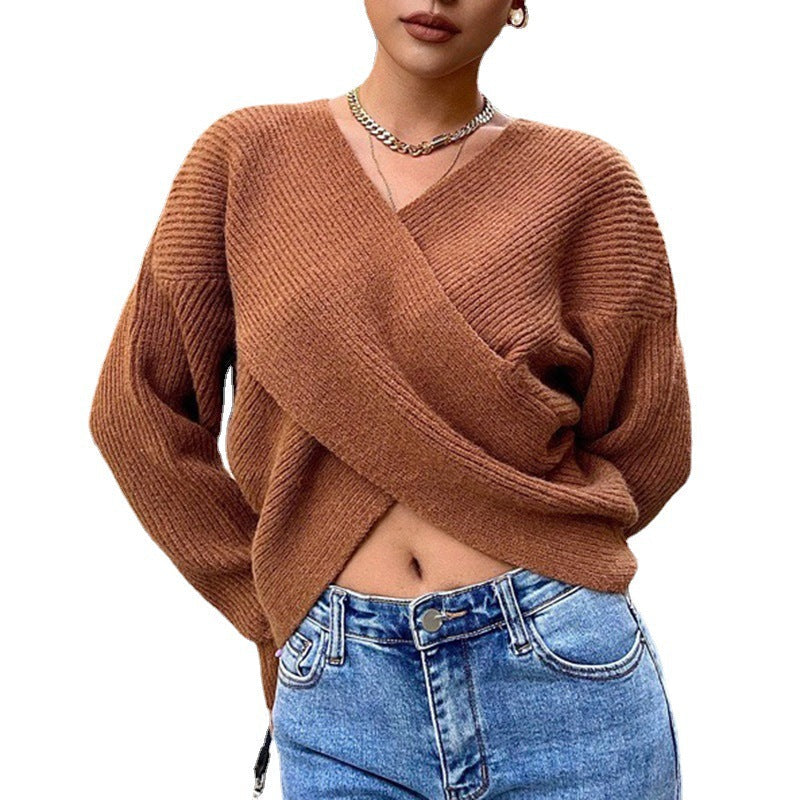 Women's Cropped Wrap Sweater in Textured Material