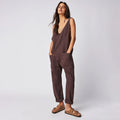 Women's Casual Deep Neckline Jumpsuit with Pockets