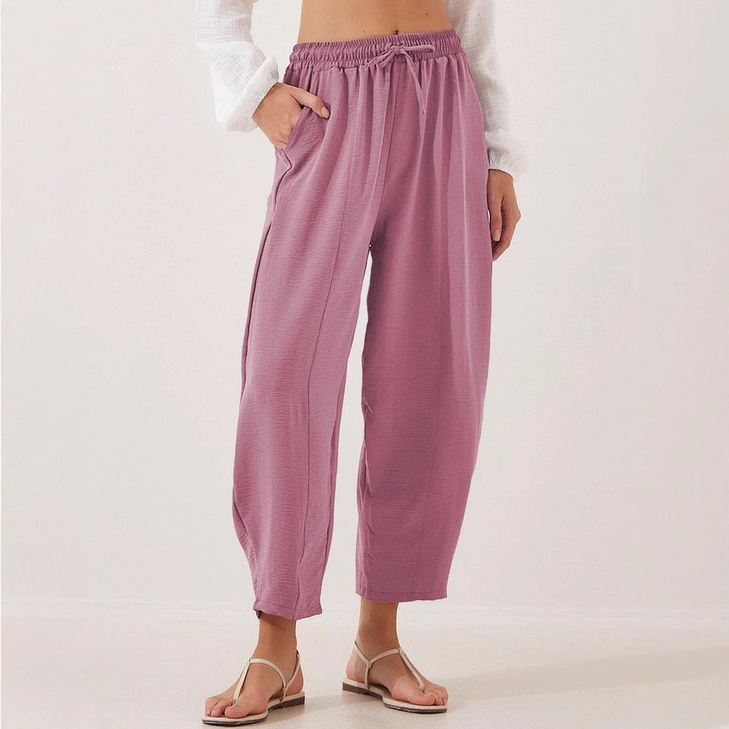 Women's Comfortable Lightweight Casual Pants with Elastic Waist and Side Pockets