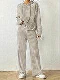 Women's Casual Knit Set with Soft Hoodie and Wide-Leg Pants