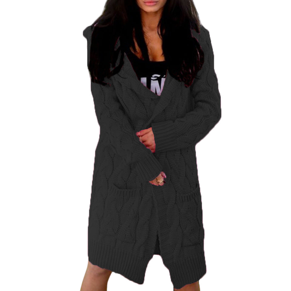 Women's Chunky Knit Coat with Hood and Pockets