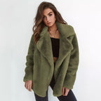 Women's Fleece Coat with Wide Collar and Fashionable Cut