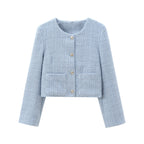 Women's Elegant Tweed-Style Short Jacket with Pockets