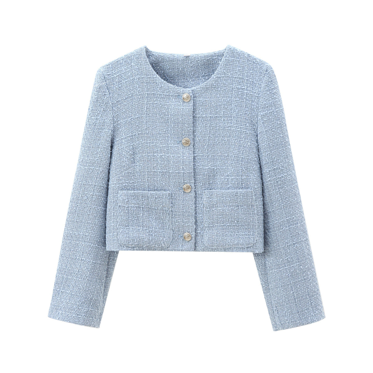 Women's Elegant Tweed-Style Short Jacket with Pockets
