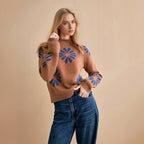 Women's Colorful Knit Sweater with Floral Pattern