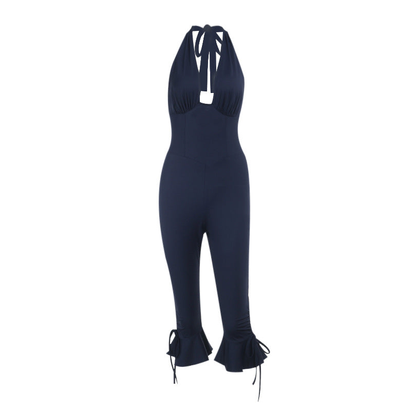 Elegant High-Neck Jumpsuit with Ruffle Details