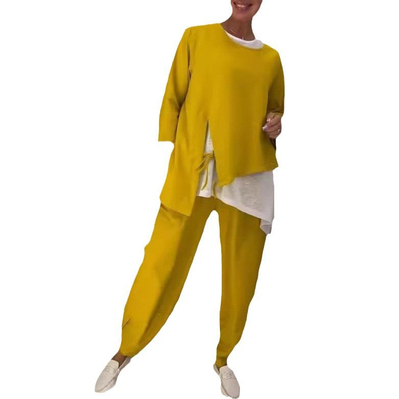 Women's Casual Two-Piece Set with Asymmetric Cut
