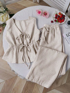 Women's Relaxed Two-Piece Set with Adjustable Ties