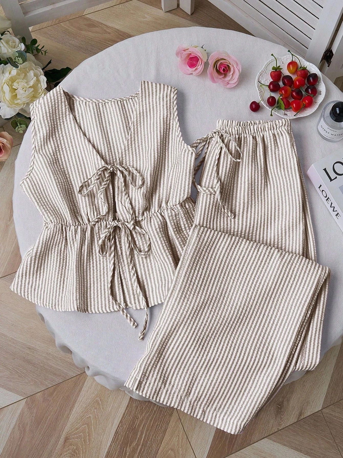 Women's Relaxed Two-Piece Set with Adjustable Ties