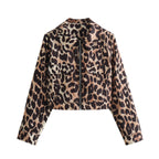 Women's Cropped Faux Suede Jacket with Leopard Print